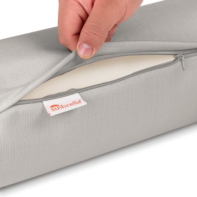 Austin Horn Classics Sunbrella Set of 2 Zippered Neck Bolster Pillow, Made with Sunbrella Fabric, Cylinder Pillows, for Couch & Bed, Decorative Round Throw Pillow, Back & Neck Support (Dove)