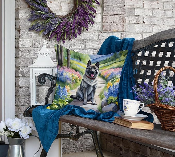 Caroline's Treasures Norwegian Elkhound Spring Path Throw Pillow Machine Washable, Indoor Outdoor Decorative Pillow for Couch, Bed or Patio, 18Hx18W