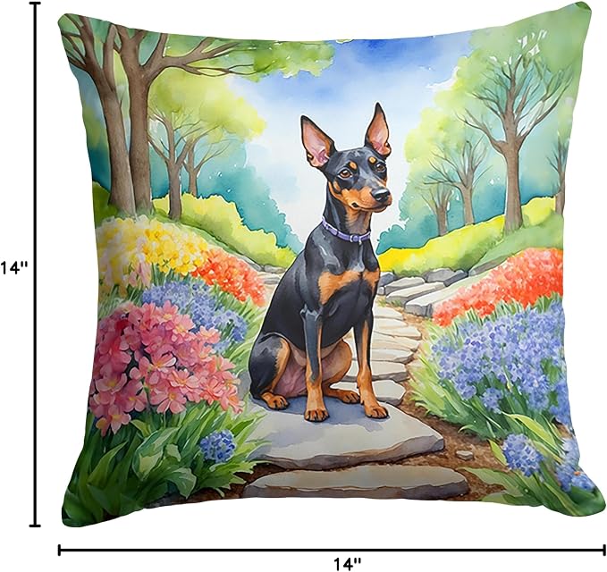 Caroline's Treasures Manchester Terrier Spring Path Throw Pillow Machine Washable, Indoor Outdoor Decorative Pillow for Couch, Bed or Patio, 14Hx14W