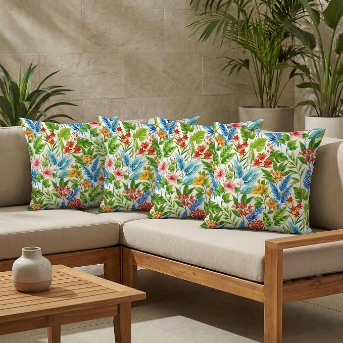 RSH DECOR Square Throw Pillows Set of 4, 20" x 20", Outdoor Pillows Waterproof, Outdoor Pillow Covers, Pillow Covers for Couch, Carena Multi, Made in USA