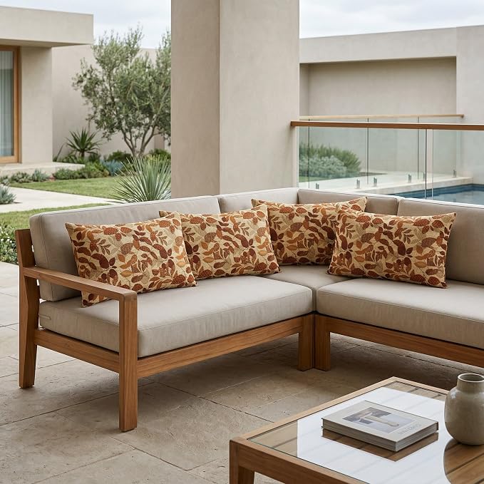 RSH DECOR: Sunbrella Lumbar Throw Pillows Set of 4 | 20" x 12" | Water and Fade-Resistant Performance Fabric | Outdoor Pillow Covers with Down-Alternative Inserts | Made in USA (Gentry Sequoia)