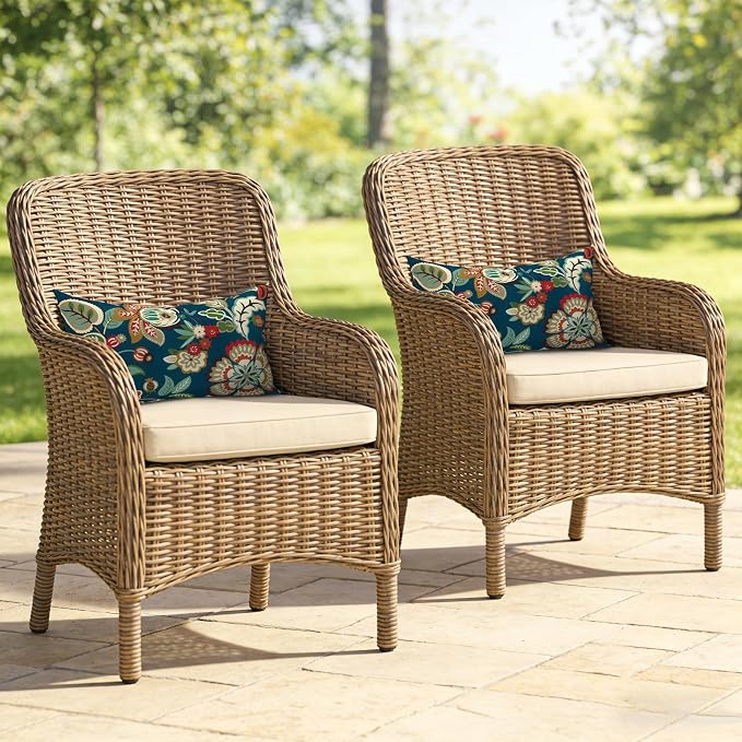 Outdoor Lumbar Pillows, Water Repellent Cushion Pillows 12x20 Inch, Outdoor Pillows with Inserts for Home Garden, Pack of 2, Peacock Blue