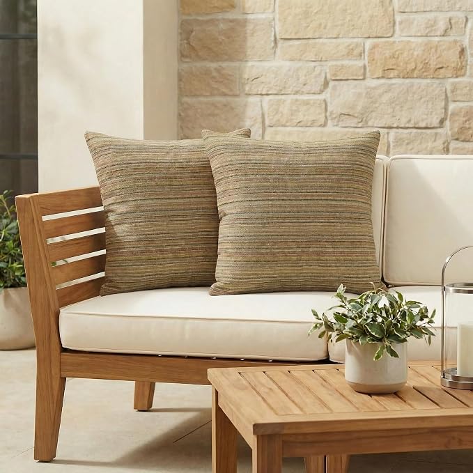 RSH DECOR: Outdura Square Throw Pillows Set of 2 | 17" x 17" | Water and Fade-Resistant Performance Fabric | Outdoor Pillow Covers with Down-Alternative Inserts | Made in USA (Moran Sonoma)