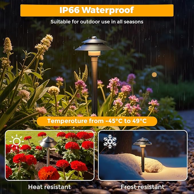 Solid Brass Low Voltage Landscape Pathway Lights (6'' Shade, 19'' Tall), 12V LED Heavy Duty Path Lighting Outdoor Wired, Waterproof Antique Bronze Walkway Light Without G4 Bulb, 4 Pack