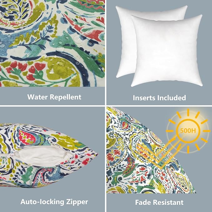 LVTXIII Outdoor Pillows 20x20 Inch, 2 Pack Large Decorative Square Throw Pillows with Inserts for Couch, Bed, Floor Seating, Patio Furniture, Paradise Paisley