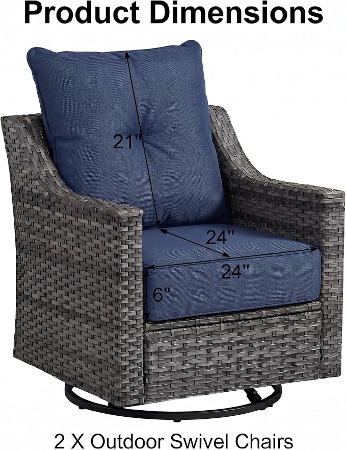 9 Piece Patio Furniture Set with 6" Thick Cushions, Weather-Resistant Wicker Swivel Rocker High Back Chairs and Fire Pit Table for Porch Yard Deck