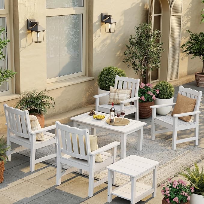 Stoog Oversized Patio Chair, All-Weather Outdoor Chairs with Curved Backrest, 400 lbs Support Patio Dining Chair, for Backyard, Garden, Porch, Deck and Balcony, White