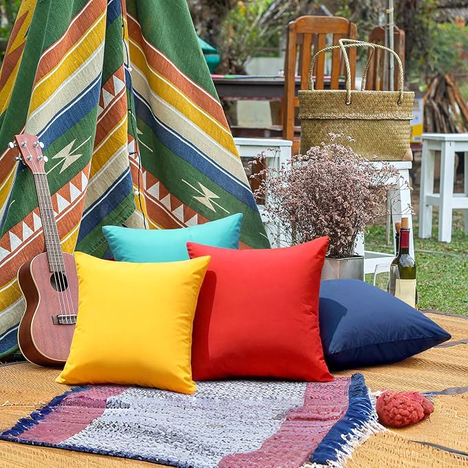 Premillow Outdoor Pillow Covers, Waterproof Pillow Covers, 18x18, Set of 2 | Decorative Waterproof Pillow Covers, Solid Linen Pillowcase,Summer Farmhouse Cushion Case for Patio Garden Balcony Couch Sofa