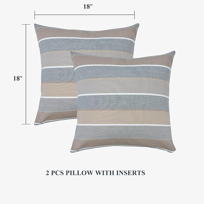 FUNHOME Outdoor Throw Pillows with Insert 18x18 Inch Pack of 2-Grey Stripe | Decorative Throw Pillows with Inserts, Water-Repellent, Square Pillows for Bed, Couch, Sofa and Patio Furniture