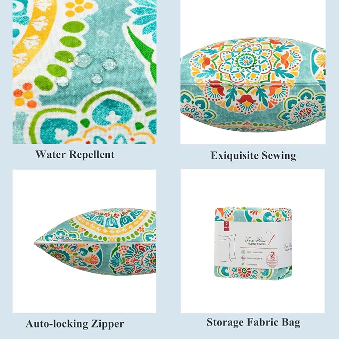 FUNHOME Outdoor Pillow Covers 18x18 Inch Pack of 2, No Insert-Cyan Circle | Square Throw Pillow Covers, Water-Repellent, Modern Pillow Cases for Sofa Patio Couch Decoration