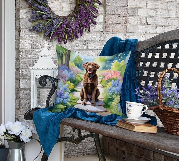 Caroline's Treasures Chesapeake Bay Retriever Spring Path Throw Pillow Machine Washable, Indoor Outdoor Decorative Pillow for Couch, Bed or Patio, 18Hx18W