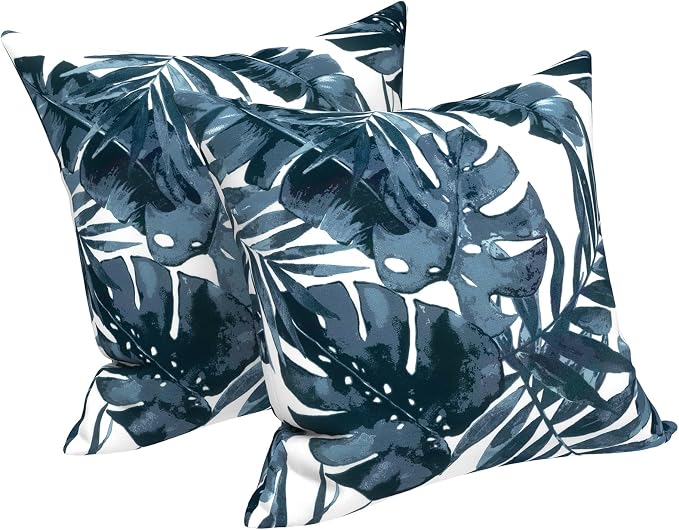 LVTXIII Outdoor Throw Pillows, Decorative Throw Pillows with Inserts, 16"x16" Square Pillows for Bed, Couch, Sofa and Patio Furniture, Set of 2, Palm Blue