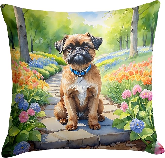 Caroline's Treasures Brussels Griffon Spring Path Throw Pillow Machine Washable, Indoor Outdoor Decorative Pillow for Couch, Bed or Patio, 14Hx14W