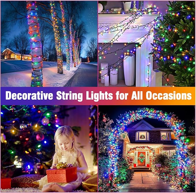 Nisocy 200 LED 4 Color Christmas String Lights, Multicolor Fairy Lights with Green Wire, 8 Modes Plug in Christmas Tree Lights for Indoor Outdoor Holiday Decorations, Party, Patio, Home Décor(66FT)