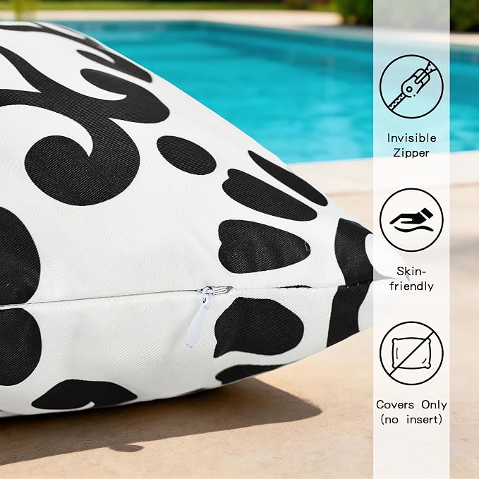 Set of 2 Black Outdoor Waterproof Pillow Covers 12x20 Inch | Morocco Tile Floral Decorative Throw Pillow Cover, Abstract Boho Outdoor Cushion Cases for Patio Funiture Garden Couch Bench