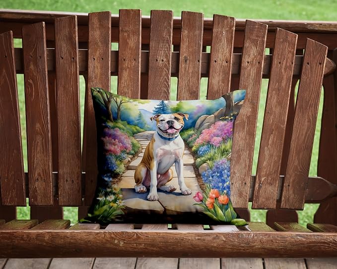 Caroline's Treasures American Bulldog Spring Garden Throw Pillow Machine Washable, Indoor Outdoor Decorative Pillow for Couch, Bed or Patio, 14Hx14W