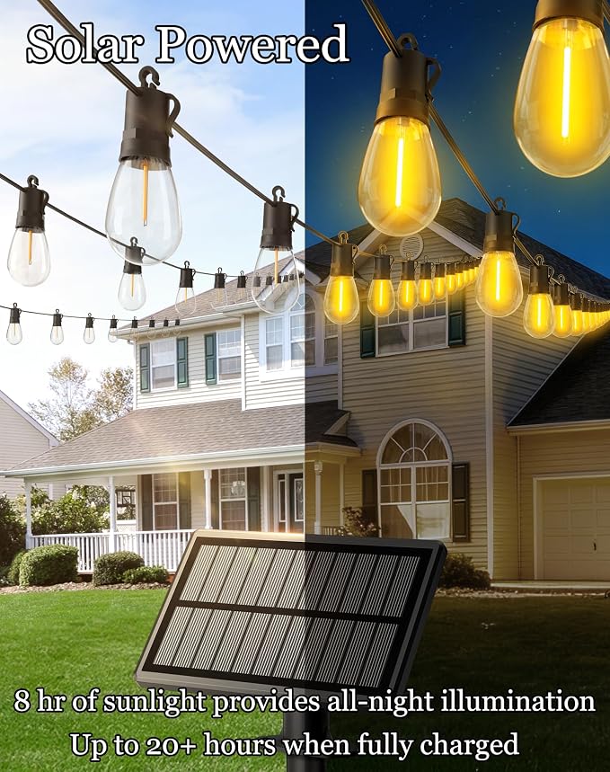 148ft-Solar-Powered-Lights-Outdoor-Waterproof-String Lights-Outside-Patio-Yard-Garden-Fence-Backyard-Deck-Porch-Balcony-Patios-Camping-Battery-Operated-LED-Fairy-Strip-Lighting-Hanging-Edison-Bulbs