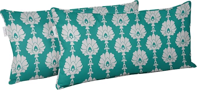 Indoor/Outdoor Polyester Fabric Lumbar Pillow Cover, All-Weather Waterproof Rectangular Cushion Case for Patio Furniture, 12 x 18 Set of 2 - Block-73