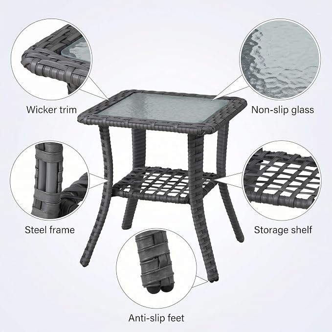 5 Pieces Patio Furniture Set, Weather-Resistant Wicker Swivel Rocker with Soft Cushions & Side Table,All Weather Outside Furniture with Ottoman for Porch, Garden, Backyard