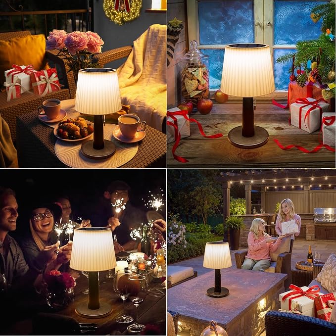 Beautyard Solar Table Lamps Outdoor Indoor - Mothers Gifts 3 Lighting Modes, 4000mAh Eye-Caring LED Waterproof Cordless Solar Desk Lamp with Pull Chain Garden Outside Patio Garden Bedroom