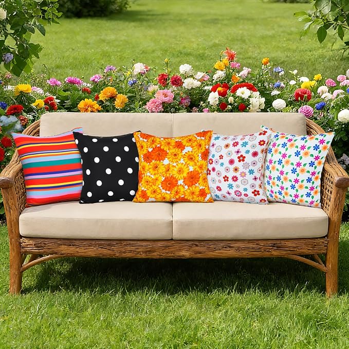 Eternal Beauty 18X18'' Set of 2 Outdoor Decorative Pillow Covers Waterproof Outdoor Pillow Covers for Spring Summer Patio Throw Pillows, 18X18 inches, Sunflower