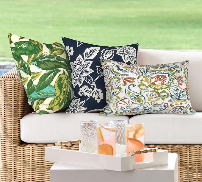 DYTXIII Pack of 2 Outdoor Waterproof Lumbar Pillow Covers ONLY, 12x20 Rectangle Decorative Double Printed Pillow Cases for Patio Couch Porch Furniture - Paisley Botanical