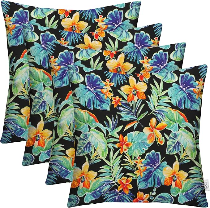 RSH DECOR Square Throw Pillows Set of 4, 24" x 24", Outdoor Pillows Waterproof, Outdoor Pillow Covers, Pillow Covers for Couch, Beachcrest Caviar, Made in USA