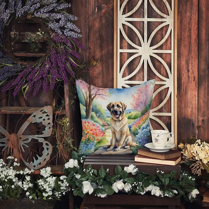 Caroline's Treasures Anatolian Shepherd Spring Garden Throw Pillow Machine Washable, Indoor Outdoor Decorative Pillow for Couch, Bed or Patio, 14Hx14W