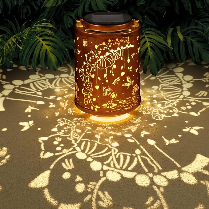 Cat Solar Lanterns Metal Hanging Garden Decor Birthday Gifts for Women | Solar Lights Waterproof Outdoor Decoration for Outside LED Lanterns for Yard Patio Lawn Gifts for Mon Grandma