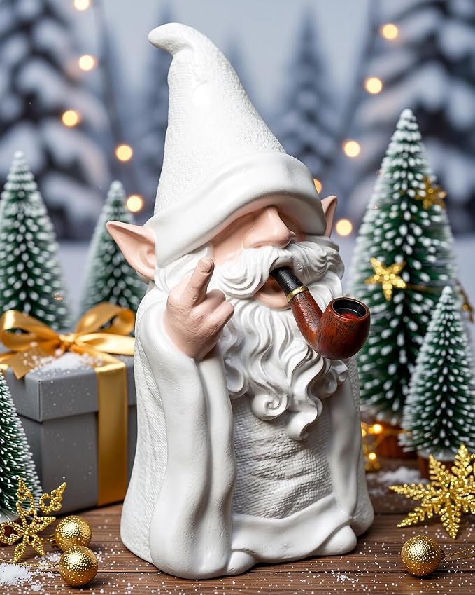 Leverse Smoking Wizard Dwarf Garden Gnome Statue with Middle Finger Decor, 5.9 Inch Funny Resin Outdoor Decoration for Patio, Lawn, Yard and Home, Great Gift for Easter, Halloween and Christmas