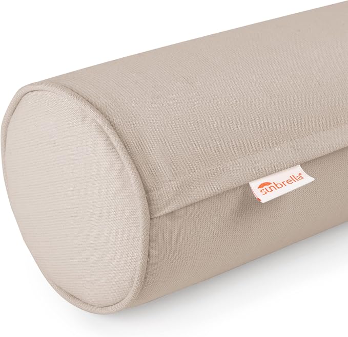Austin Horn Classics Sunbrella Set of 2 Zippered Neck Bolster Pillow, Made with Sunbrella Fabric, Cylinder Pillows, for Couch & Bed, Decorative Round Throw Pillow, Back & Neck Support (Sand)