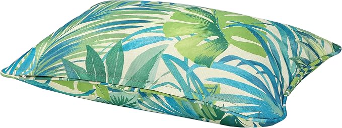 13 x 20 Inch Outdoor Lumbar Pillow with Insert Set of 2, Decorative Piping Edge Waterproof Fade Resistant Fluffy Throw Pillows for Patio Furniture Chair Bench Couch - Green Palm Leaves