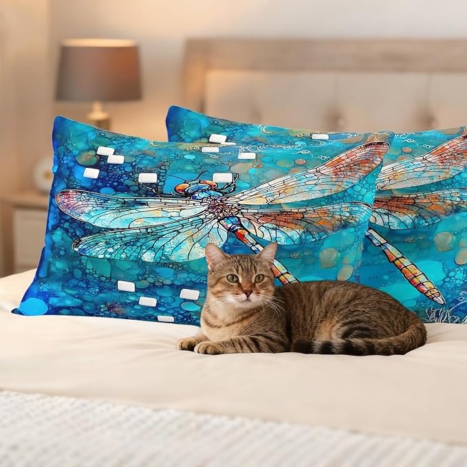Blue Dragonfly Outdoor Pillow Covers Set of 2 Country Vintage Watercolor Dragonfly Wings Waterproof Throw Pillow Cover Decorative Cushion Cases for Patio Porch Garden 20X12 Inch