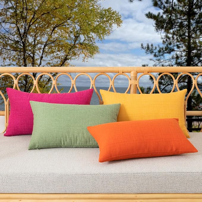 Kevin Textile Outdoor Waterproof 22”x22” Pillow Covers 2 Pack, Dark Yellow | Water Resistant, Soft Faux Linen-cotton Yarn-dyed Woven Texture Throw Pillow Covers for Tent Patio Garden Couch Sofa