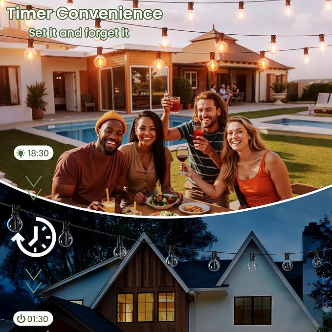 Svater 100 FT Solar Outdoor String Lights with Remote, G40 Patio Light Shatterproof Dimmable Vintage Edison Bulbs - Solar Powered Weatherproof Light for Patio, Backyard, Garden, Bistro