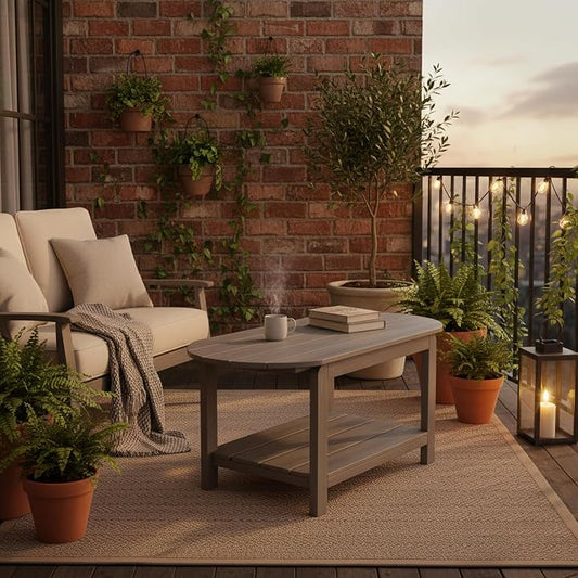 HIPS Outdoor Patio Furniture Coffee Table, All-Weather Outdoor Coffee Table, Modern Rectangle Coffee Table for Balcony, Garden, Straight Leg