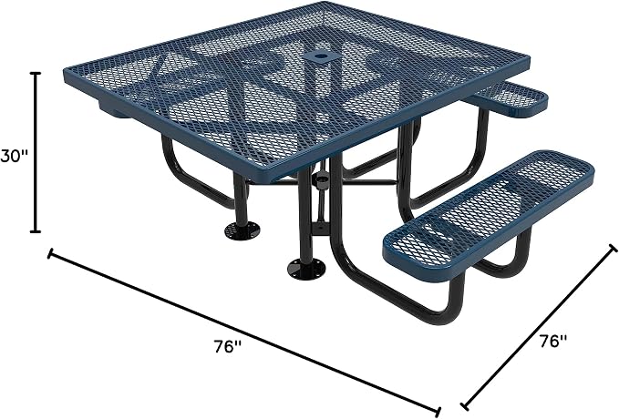 COATEDOUTDOORFURNITURE Heavy-Duty Portable ADA-Compliant Outdoor Picnic Table with Umbrella Hole, Expanded Metal Patio Dining Furniture Made in America (46" Square Top, Dark Blue)