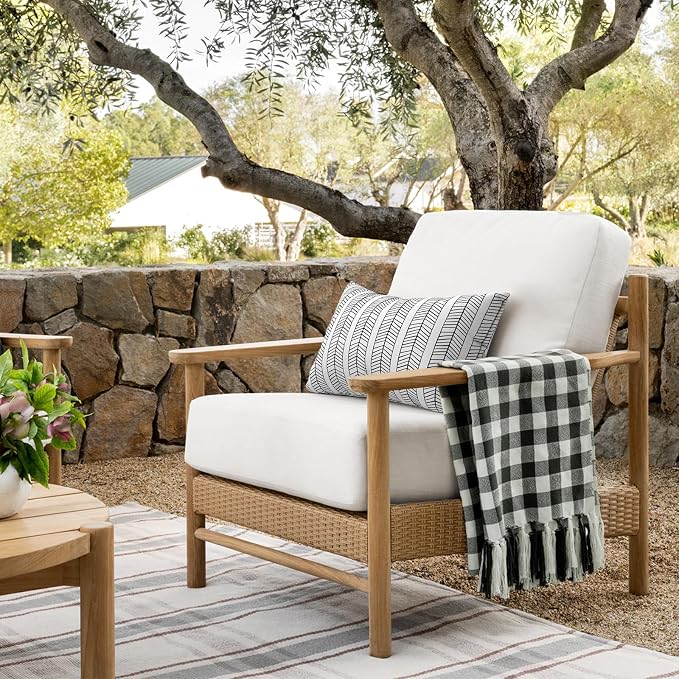 DYTXIII Pack of 2 Waterproof Outdoor Lumbar Pillow with Inserts, 12x20 in Rectangle Decorative Patio Throw Pillow for Home, Sofa,Bench and Patio Furniture, Herringbone Black White