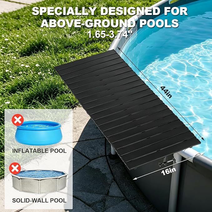 Foldable Swim Up Pool Bar Table for Above Ground Pools, 44''x16'' Heavy Duty Rustproof Metal Pool Side Table Fits Round Oval Rectangular Frame Pools, Outdoor Patio Drink Snack Side Table