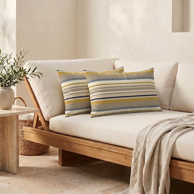 RSH DECOR: Sunbrella Lumbar Throw Pillows Set of 2 | 20" x 12" | Water and Fade-Resistant Performance Fabric | Outdoor Pillow Covers with Down-Alternative Inserts | Made in USA (Edition Gleam)