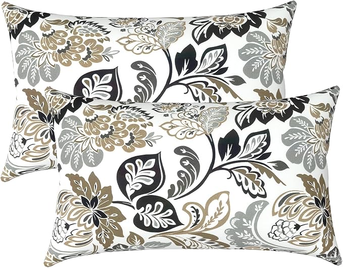 LVTXIII Outdoor Lumbar Pillow Covers Only Set of 2 Patio Decorative Pillow Cases, Water Repellent Lumbar Cushion Cases for Sofa, Patio Couch Garden Use, 12x20 Inch, Dailey Tan