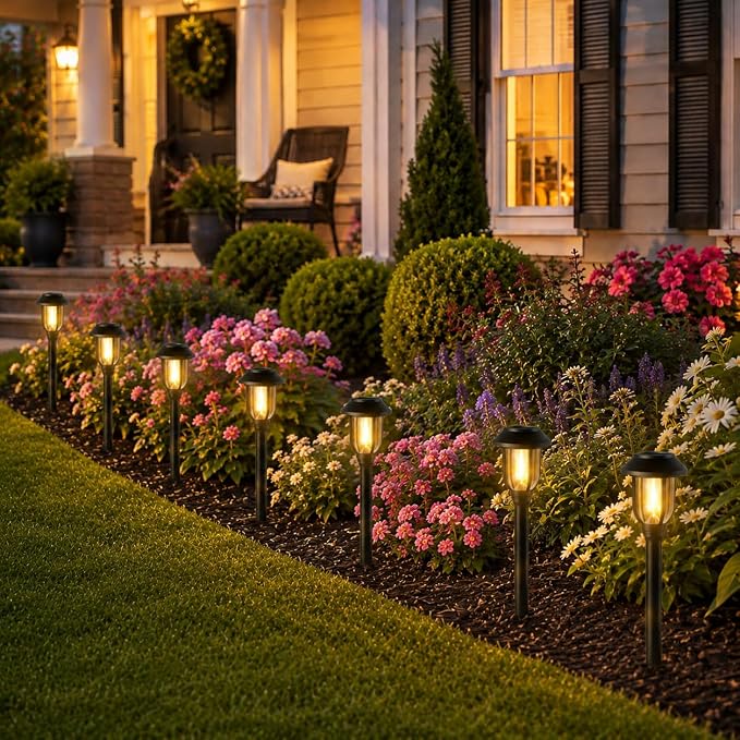 Solar Pathway Lights Outdoor 8 Pack, Warm White Solar Path Lights, Waterproof Energy Efficient Landscape Lights Decorative Auto On/Off, Solar Garden Lights for Yard Walkway Driveway Patio