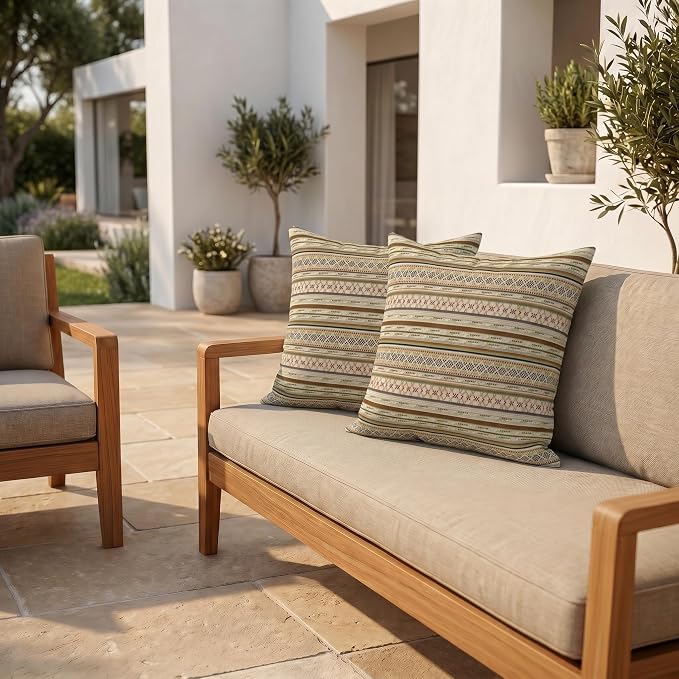 RSH DECOR: Sunbrella Square Throw Pillows Set of 2 | 20" x 20" | Water and Fade-Resistant Performance Fabric | Outdoor Pillow Covers with Down-Alternative Inserts | Made in USA (Chimayo Dew)
