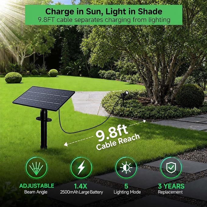 All Night Solar Spot Lights 2500mAh, Adjustable Angle Landscape Lights Waterproof, Separate Panel LED Uplight Dusk to Dawn, 5 Lighting Modes for Plant Flag Sign Bush 6 Pack
