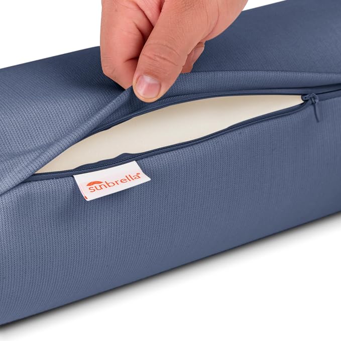 Austin Horn Classics Sunbrella Set of 2 Zippered Neck Bolster Pillow, Made with Sunbrella Fabric, Cylinder Pillows, for Couch & Bed, Decorative Round Throw Pillow, Back & Neck Support (Denim)