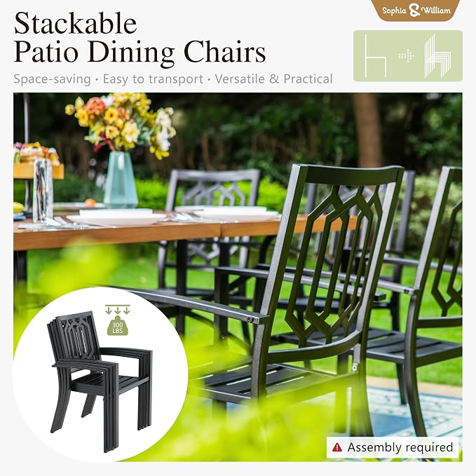 Sophia & William Patio Table and Chairs Set, Outdoor Dining Set for 8, 9 Piece Metal Patio Furniture, 99" Expandable Black Rectangular Table(Geometry)