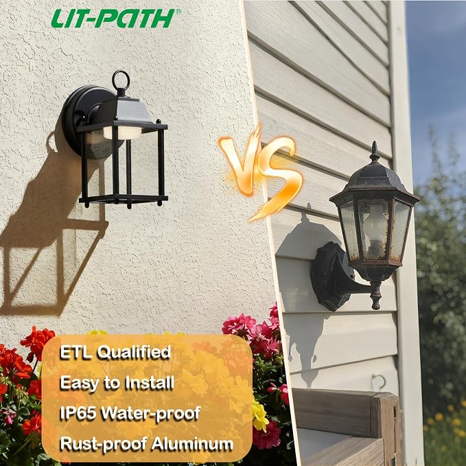 Outdoor Wall Light Fixture, Rustproof Aluminum, Clear Glass, LED | Exterior Porch Light Wall Sconce Lantern for House, Patio, Garage, Waterproof Anti-rust, 9.5W 800 Lumen, 3000K, Black, 2 Pack