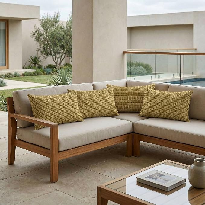 RSH DECOR: Jumbo Lumbar Throw Pillows – Set of 4 | 26" x 16" | Indoor Outdoor Use for Patio Furniture | Water & Fade-Resistant | Includes Down-Alternative Inserts | Made in USA (Future Mineral)