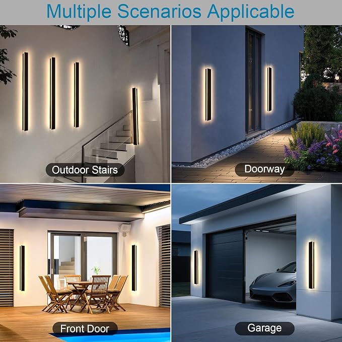 2Pack 47inch Long Outdoor Sconce Lights, Black Modern Outdoor Wall Lights IP65 Waterproof Wall Mounted Exterior Lighting Fixtures 3000K Linear Wall Led Light for House, Garage