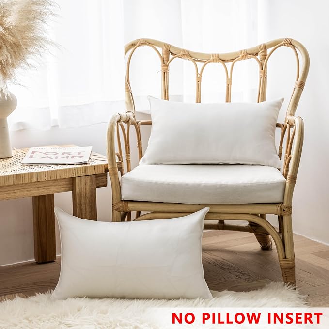 Home Brilliant Outdoor Lumbar Pillow Covers Waterproof White Throw Pillow Covers for Couch Patio Bench Chair, 12 x 20 inch, Set of 4, White